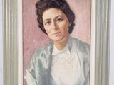 portrait of a woman in a white blouse and a blue shawl
