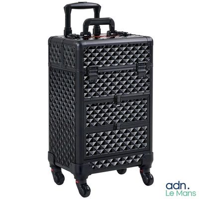a close up of a piece of luggage with wheels on a white background