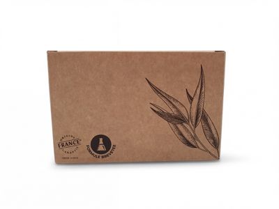une boîte en carton sur laquelle est dessiné un végétal