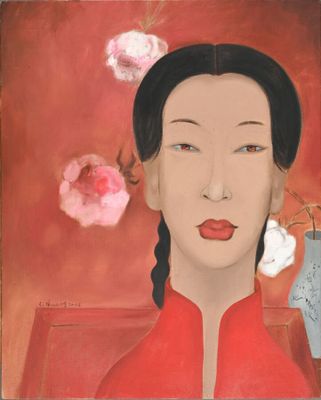 LI Shuang (née en 1957) Portrait de femme aux fleurs, 2003