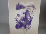 an image of a box with a picture of a man and a bear on it