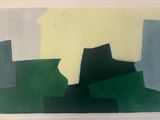 une image représentant un tableau composé de formes vertes et bleues sur fond blanc