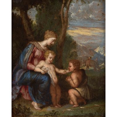 une image d'un tableau représentant une femme tenant un enfant dans ses bras