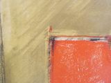 un tableau représentant une porte rouge dans une pièce jaune