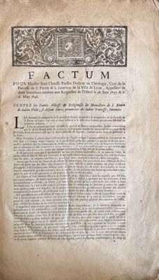 FACTUM pour Maitre Jean Chausse prêtre docteur en théologie……
