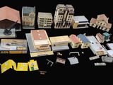 de nombreuses maquettes de bâtiments sur fond noir
