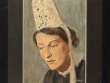tableau représentant une femme coiffée d'un chapeau blanc