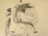 a drawing of a woman and a dragon on a wall