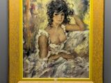 une peinture représentant une femme assise sur un lit