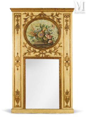 une photo d'un miroir sur lequel figure l'image d'un panier de fleurs