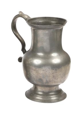 a silver vase with a handle on a white background
