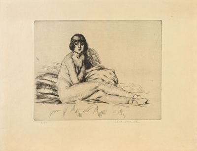 l'image d'un dessin représentant une femme assise sur un lit