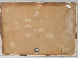 an old piece of brown paper with a blue circle on it