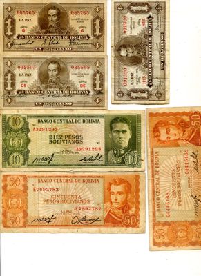 BOLIVIE. Lot de 21 billetsdifférents (P.
