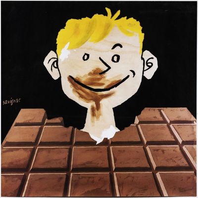 un tableau représentant un homme avec un sourire sur le visage