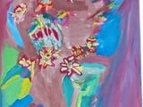 a painting of a woman with flowers in a vase
