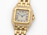 Montre-bracelet Cartier pour femme, en or 18 carats et sertie de diamants