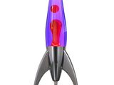 a purple and red rocket shaped object on a white background