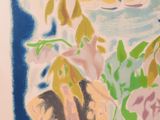 a painting of flowers in a vase on a window sill