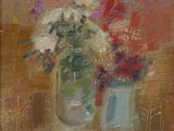une peinture de fleurs dans un vase sur une table