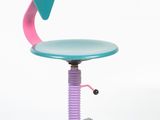 a colorful chair with wheels and a seat on a white background