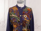 purple and multicolored cardigan sweater with floral print