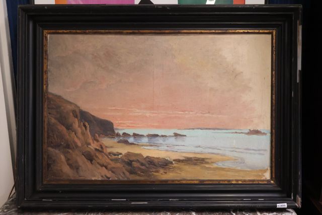 École Française début 20ème « Bord de mer au soleil couchant ». H...
