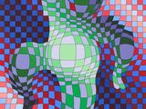 an image of a painting of a teddy bear on a checkered background