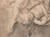 drawing of two cherenshes playing with a baby on the ground