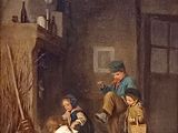 a painting of a group of children playing in a room