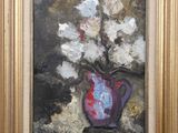 une peinture de fleurs dans un vase sur une table
