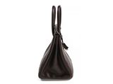 a brown leather handbag on a white background