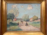 an image of a painting of people walking down a dirt road