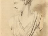 a drawing of a bust of a woman with a bun in her hair