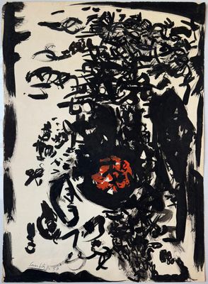 an image of a painting of a vase of flowers on a table