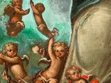 an image of a painting of a woman with angels and cherensils