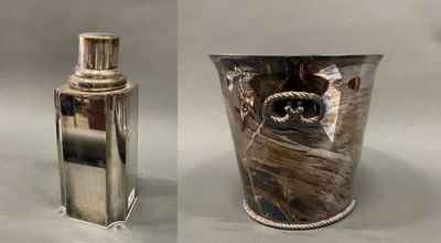 two different pictures of a silver vase with a cat on it