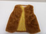 brown faux fur jacket with yellow and blue flowers on a white background