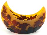 a yellow and brown bowl that has leaves on it