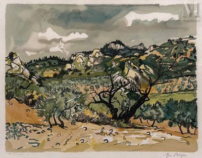 une image représentant un tableau représentant un paysage avec des oliviers