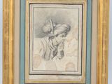 a drawing of a woman in a turban