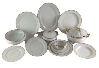 a picture of a collection of white and gold dinnerware