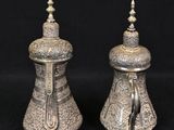 pair of antique silver plated salt and pepper shakers