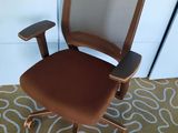 an image of a brown office chair on a rug in a room