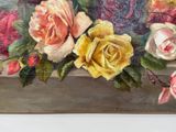 a painting of roses in a vase on a table