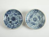 une paire d'assiettes bleues et blanches ornées de motifs floraux