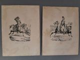 Deux dessins représentant un homme et une femme sont accrochés au mur.