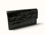 chanel black quilted leather long wallet purse