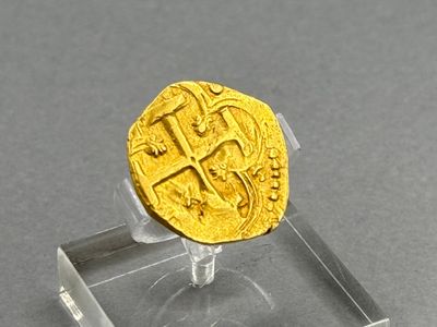 une image représentant une pièce d'or posée sur le dessus d'une vitrine transparente