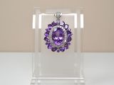 pendentif en forme de fleur en cristal violet avec un écrin en acrylique transparent